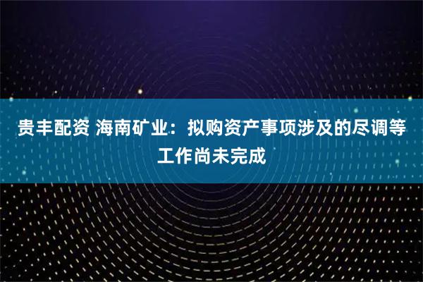贵丰配资 海南矿业：拟购资产事项涉及的尽调等工作尚未完成